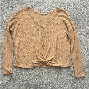 American Eagle waffle knit, drop shoulders, button/tie front, cropped, oversized